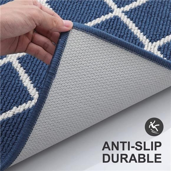 Indoor Door Mat, Non-Slip Absorbent Resist Dirt Entrance Rug, 20" x 32", Navy - Picture 3 of 6